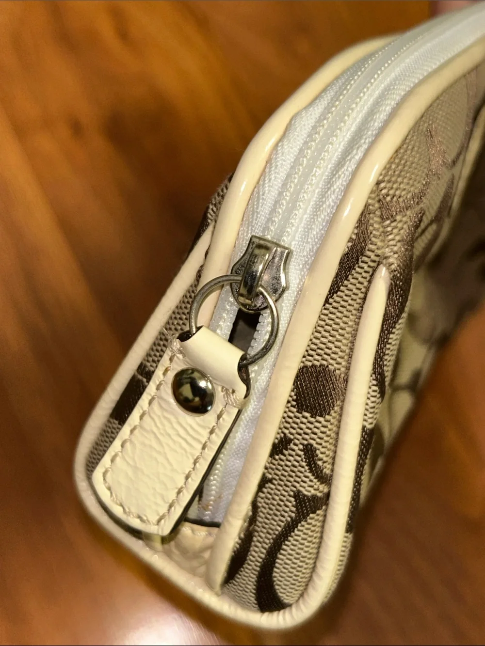 Coach Signature Canvas and Patent Logo Zipper Pouch